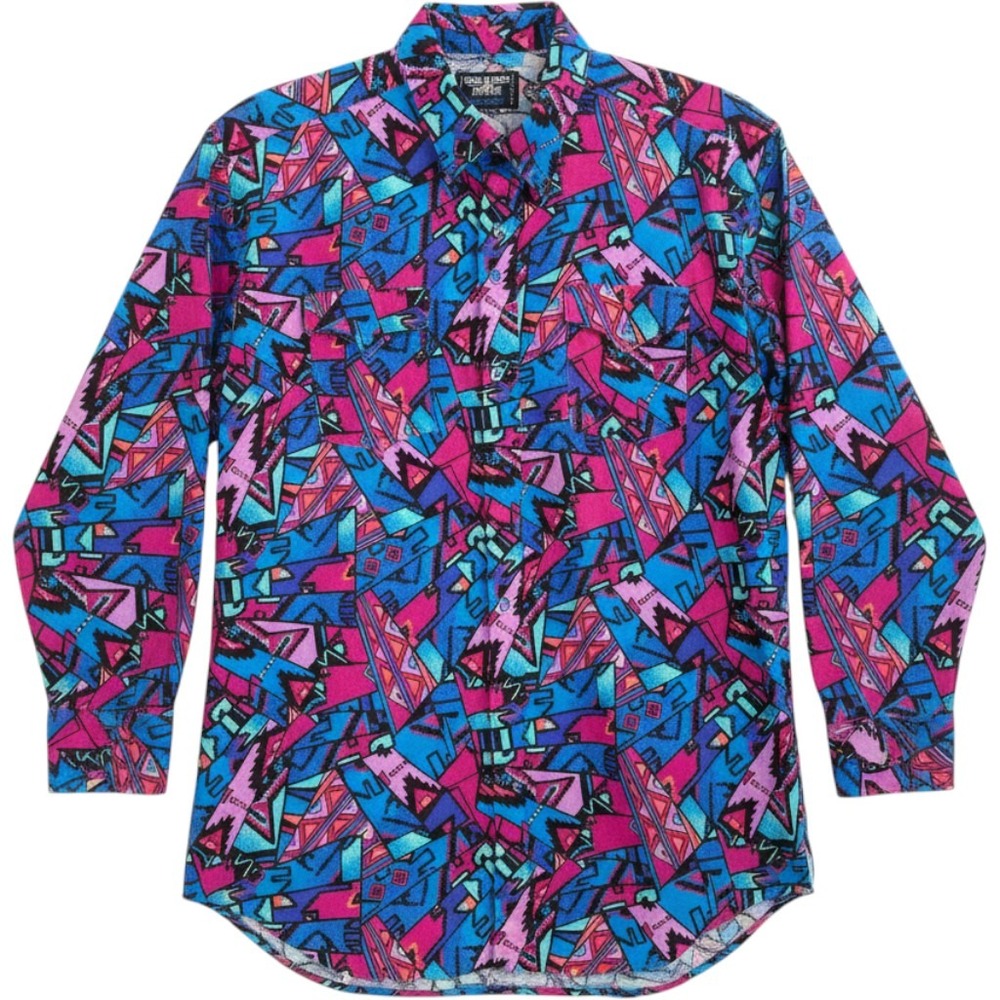 VTG Brooks & Dunn Panhandle Slim Shirt 18/35 Aztec Western Bright Blue Pink USA